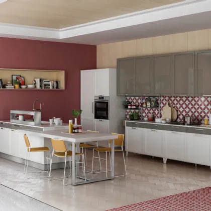 Cucina Moderna Contempo finitura Bianca con isola di Creo