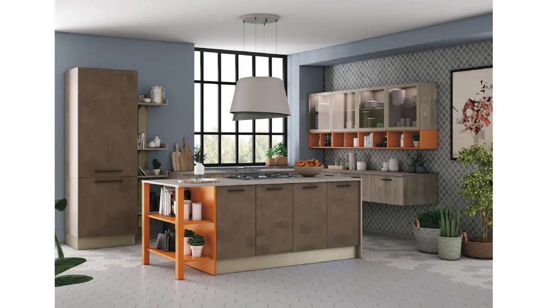 Cucina Moderna con isola Tablet finitura effetto cemento Bronzo di Creo