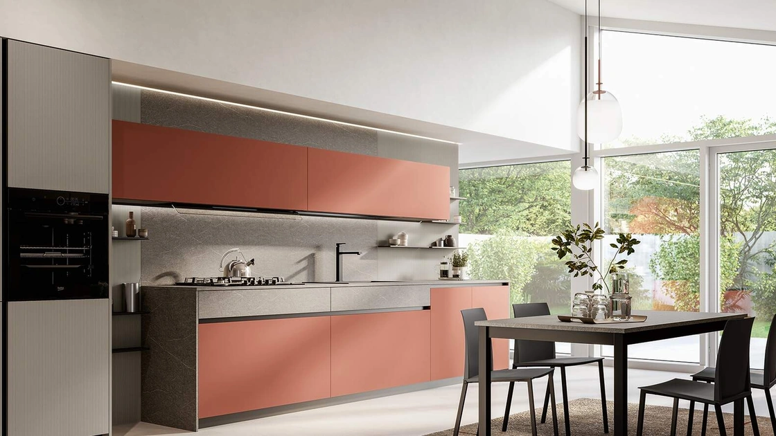 Cucina Moderna lineare Domino Composizione 05 in laccato opaco magma di Prima Cucine