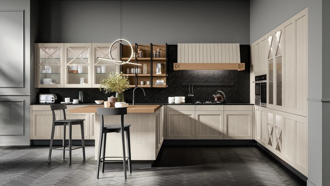 Cucina Moderna con penisola in legno Frida di Arredo3