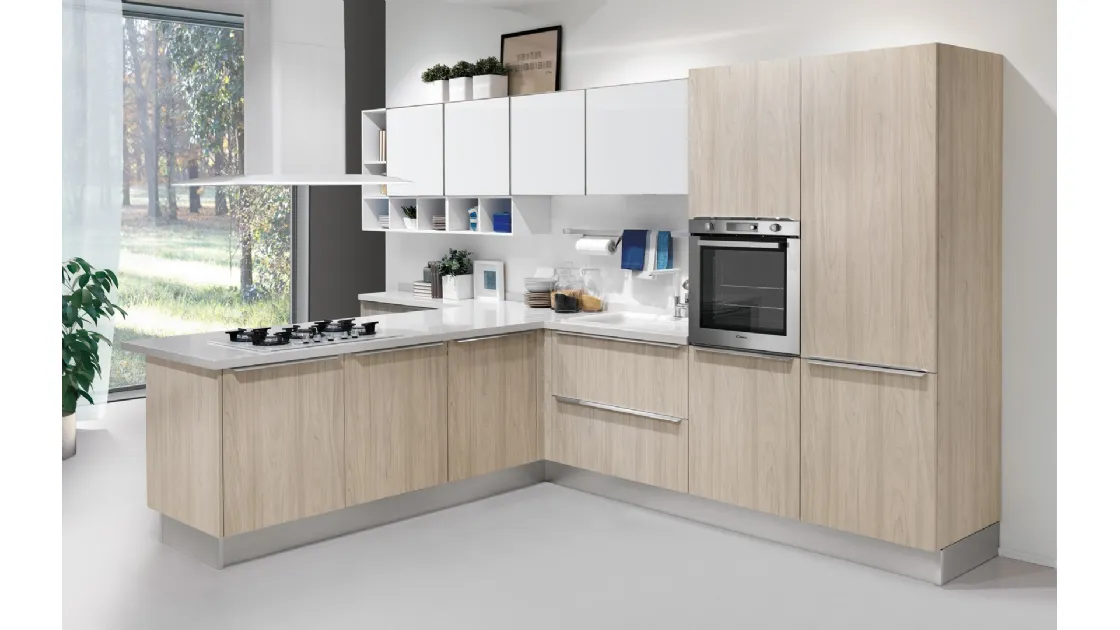 Cucina Moderna Gayla finitura Olmo Grigio e Laccato Bianco di Creo