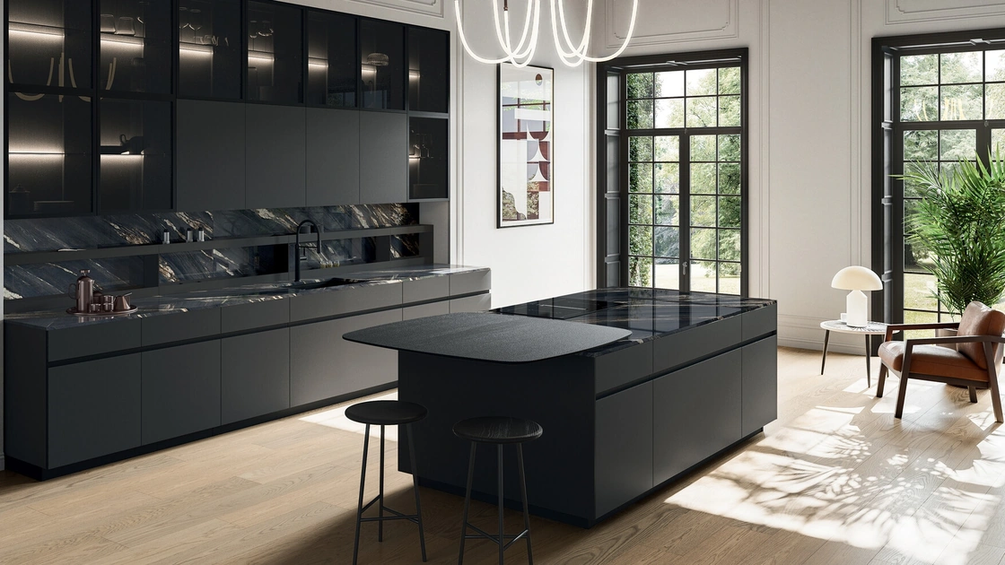 Cucina Moderna con isola in vetro opaco Glass di Arredo3