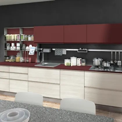 Cucina Moderna Jey Feel finitura Rovere Diamond e Rosso Cardinale Cardinale di Creo