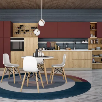 Cucina Moderna Jey Feel finitura Rovere Ortisei e Rosso Cardinale di Creo