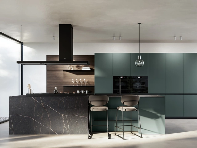 Cucina Moderna con isola Kalì 01 in pet e laminato di Arredo3