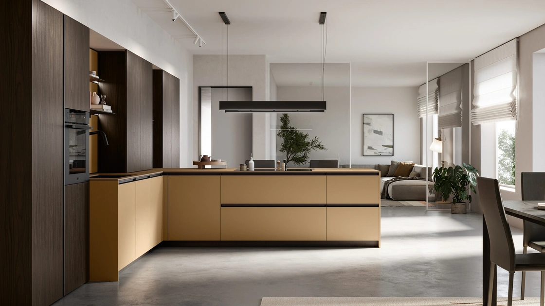 Cucina Moderna con penisola in Pet e laminato Kalì di Arredo3