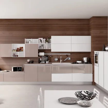 Cucina Moderna ad angolo Kyra 06 finitura Rosa Colorado opaco effetto vetro e Bianco di Creo