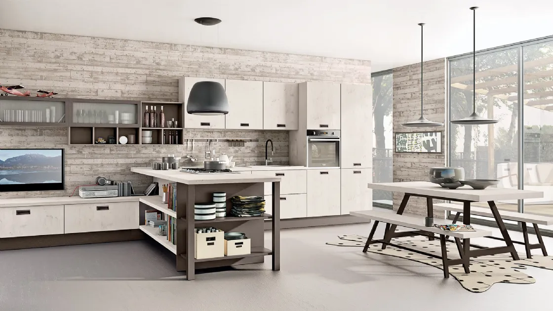 Cucina Moderna angolare Kyra in melaminico Abete Nordico Bianco di Creo