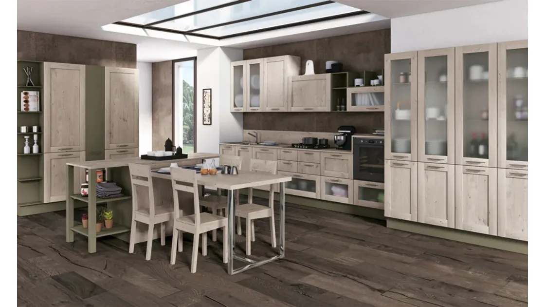 Cucina Kyra Telaio Abete Nordico Bianco e Verde Lichene di Creo