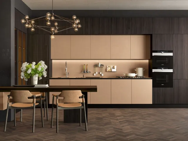 Cucina Moderna lineare Clover Design 03 in Gres e Rovere di Lube