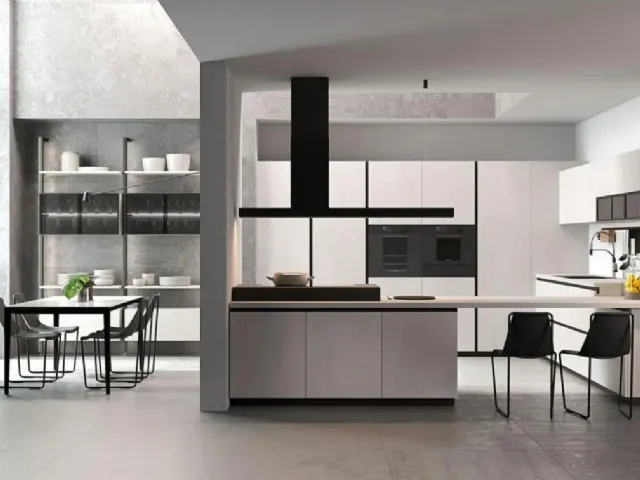 Cucina Moderna angolare con penisola Immagina Wood 03 di Lube