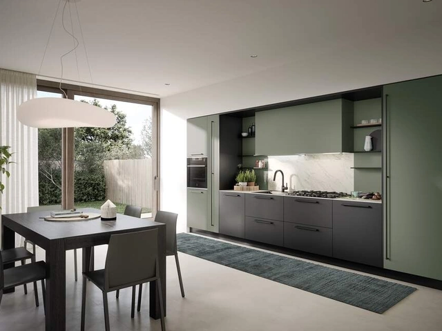 Cucina Moderna lineare laccata opaca Luce Composizione 02 di Prima Cucine