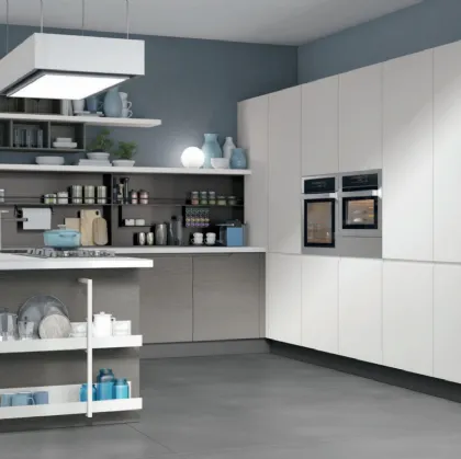 Cucina moderna con penisola Luna 05 in Rovere e melaminico di Lube