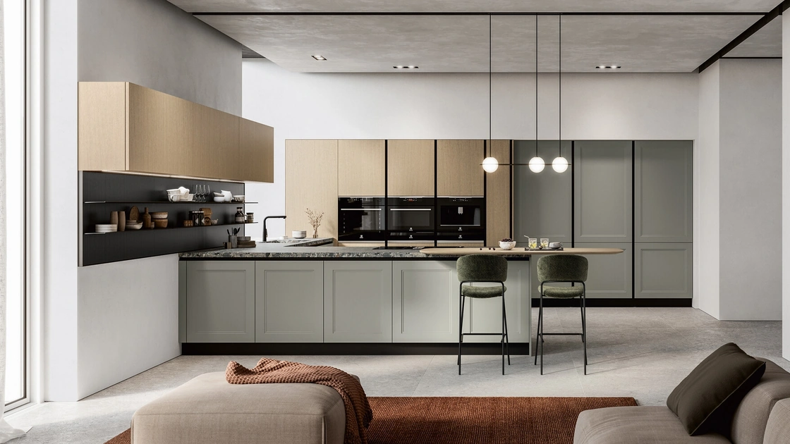 Cucina Moderna con penisola Meg 02 in laccato e legno di Arredo3