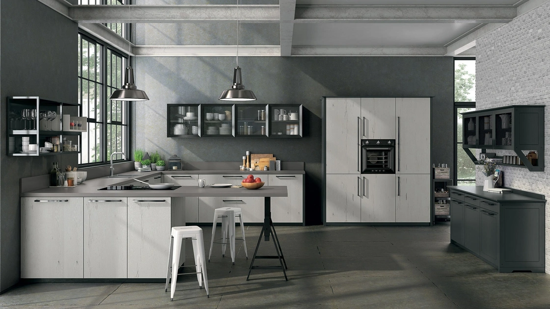 Cucina Moderna in legno invecchiato con penisola Oltre 10 di Lube