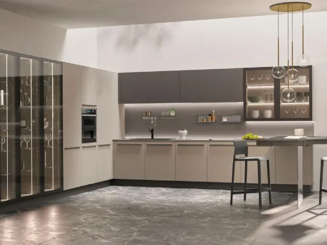 Cucina Moderna ad angolo con penisola Round 04 di Lube