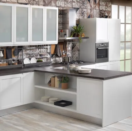 Cucina Moderna angolare Selma in Frassino laccato Bianco di Creo