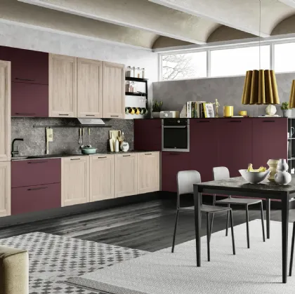 Cucina Moderna Smart finitura Betulla e Rosso di Creo
