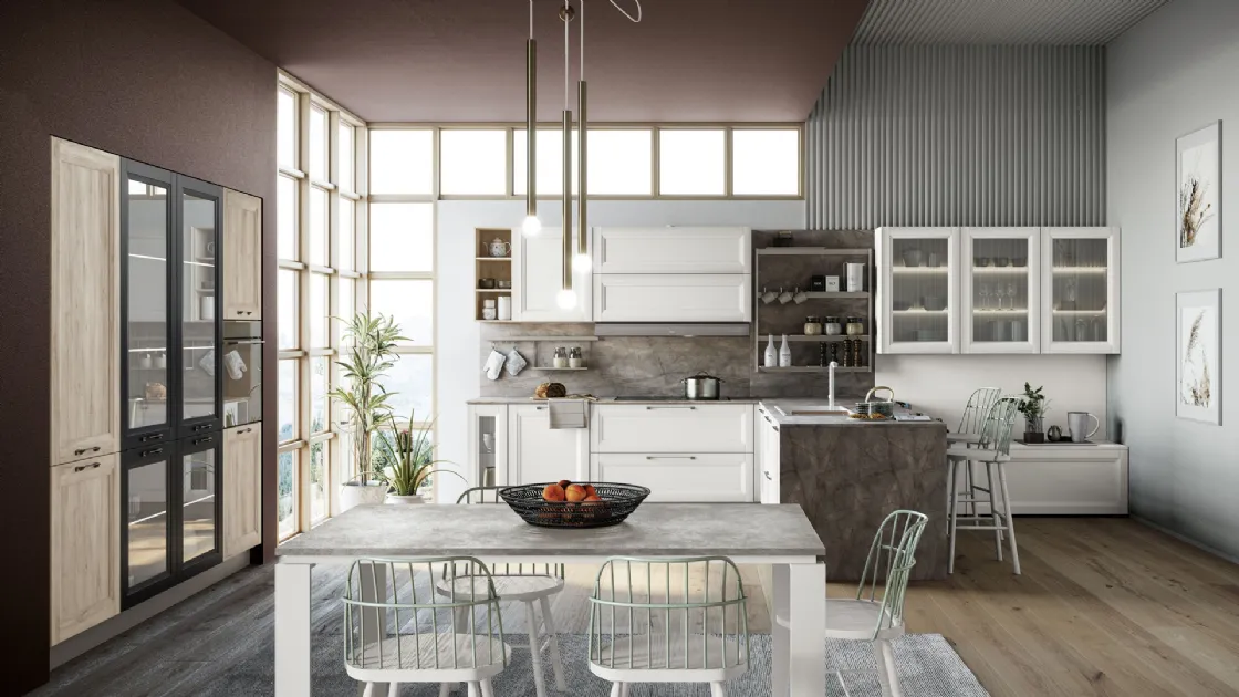 Cucina Moderna angolare con penisola Smart finitura Gesso Supermatt di Creo