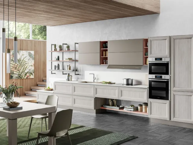 Cucina Moderna lineare Smart 05 finitura Rovere Greige e Arena Softmatt di Creo