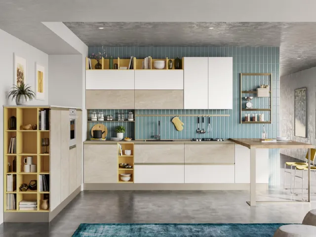 Cucina Moderna Tablet in laccato Bianco e opaco effetto marmorizzato Trani di Creo