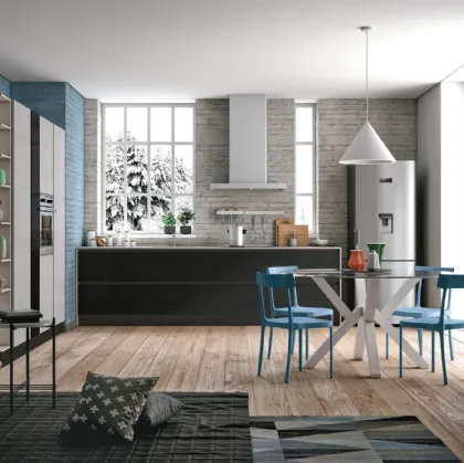 Cucina Moderna lineare Tablet in laccato Nero Lucido di Creo