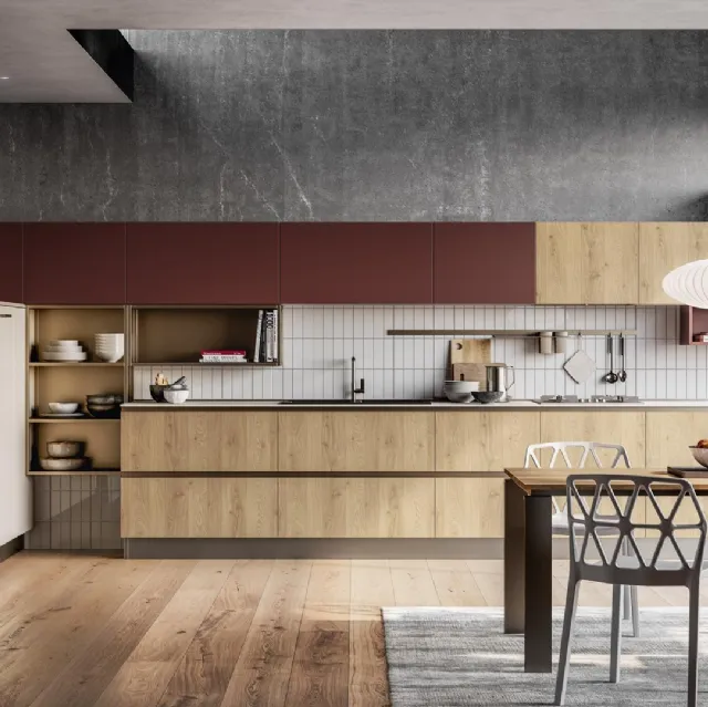 Cucina Moderne Tablet finitura in Rovere Ortisei e Rosso Cardinale di Creo