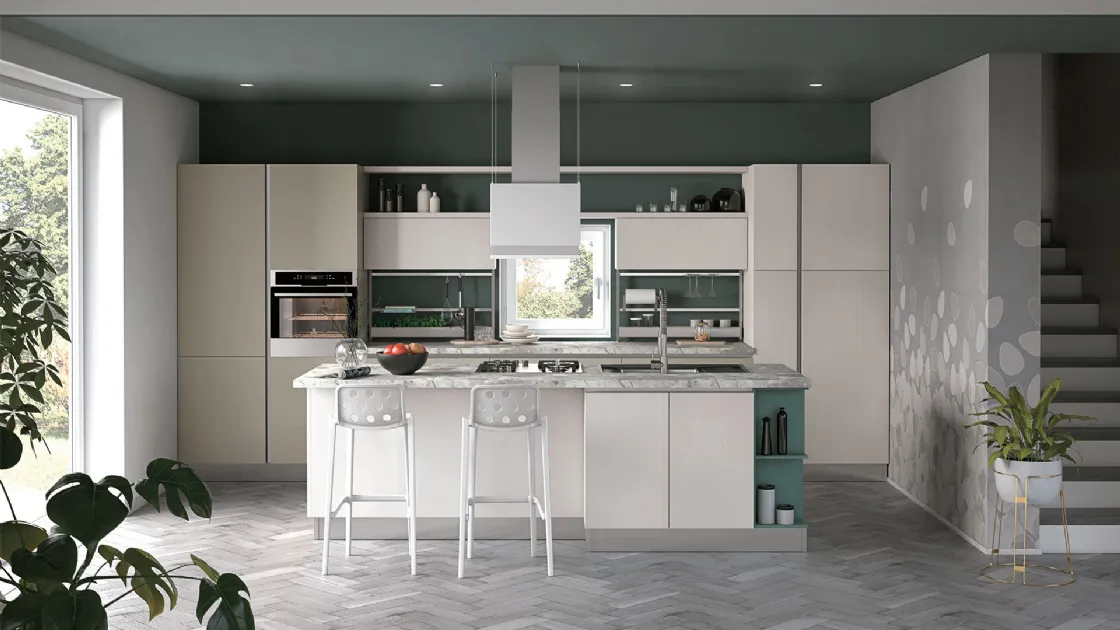 Cucina Moderna con isola Tablet finitura Rovere Venere di Creo