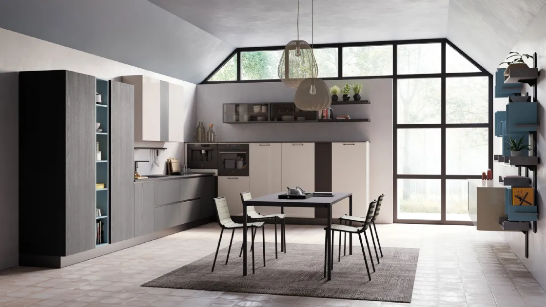 Cucina Moderna Tablet Wood in Rovere Nero e Laccato Lucido di Creo