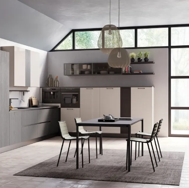 Cucina Moderna Tablet Wood in Rovere Nero e Laccato Lucido di Creo