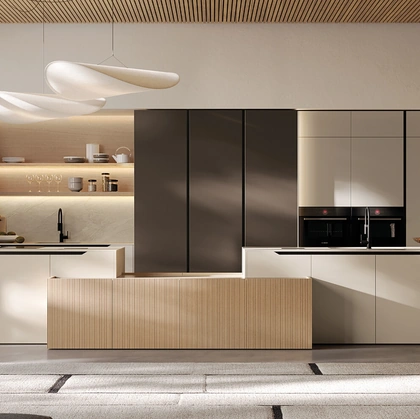Cucina Moderna in laccato e impiallacciato con isola Time di Arredo3