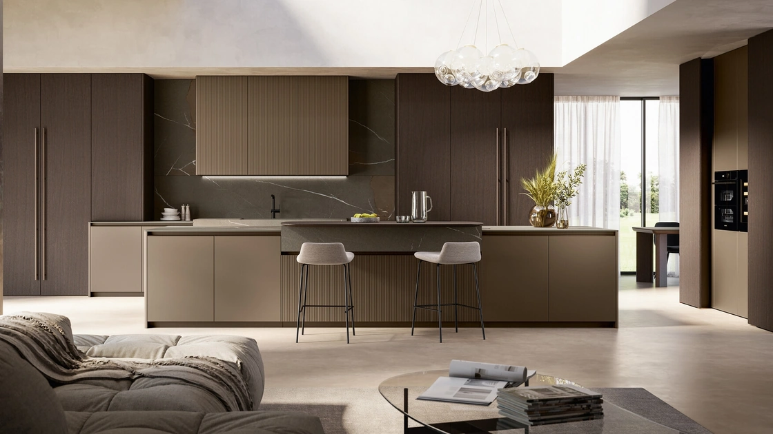 Cucina Moderna in laccato e impiallacciato con isola Time di Arredo3
