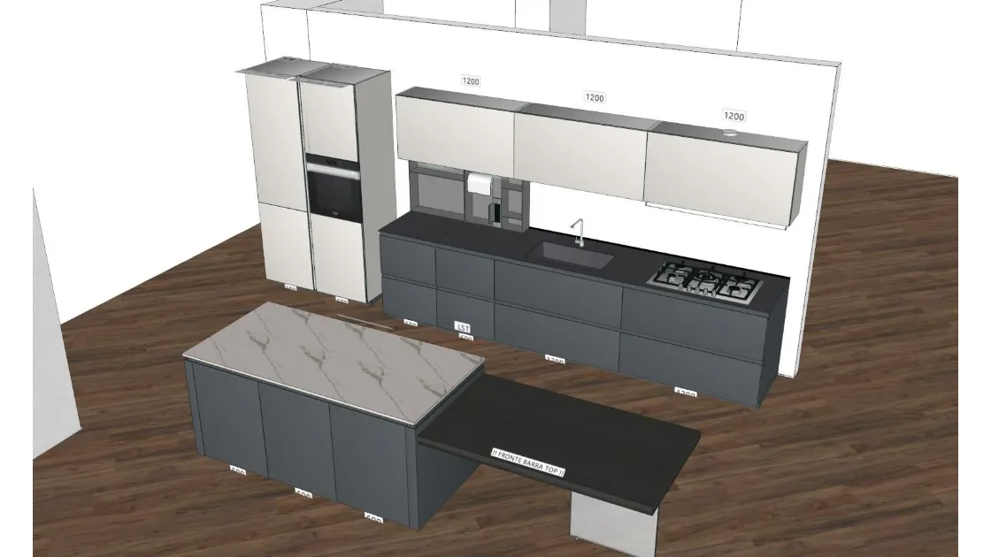 Oltre Lux Fenix con Isola, design elegante in pronta consegna