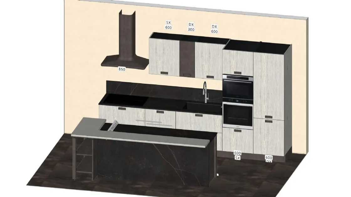 Cucina Kyra Outlet con Elettrodomestici Whirlpool e Top Dekton Kelya - Offerta Imperdibile!